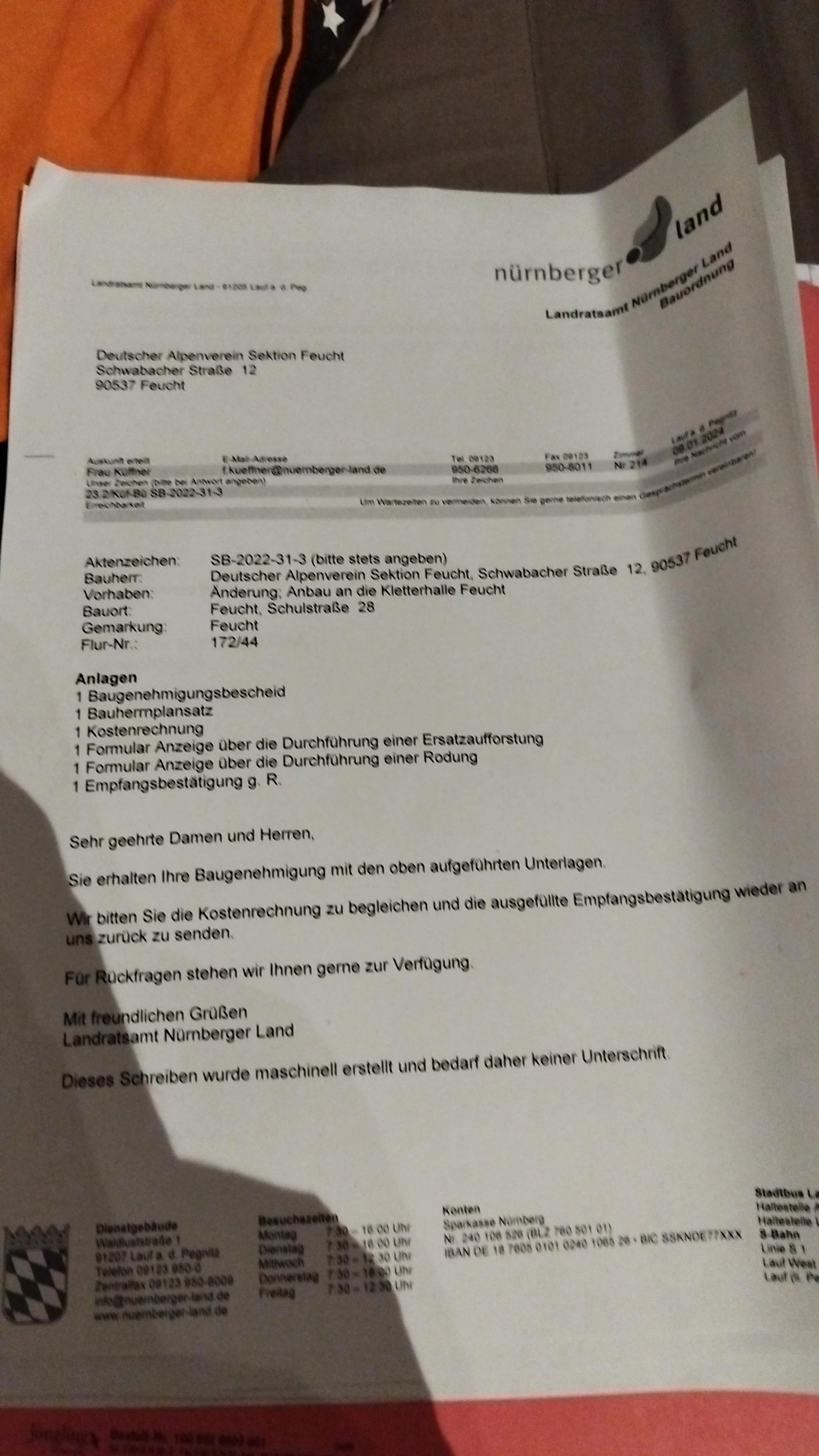 Foto von der Baugenehmigung | © Felix Salomon | DAV-Sektion Feucht